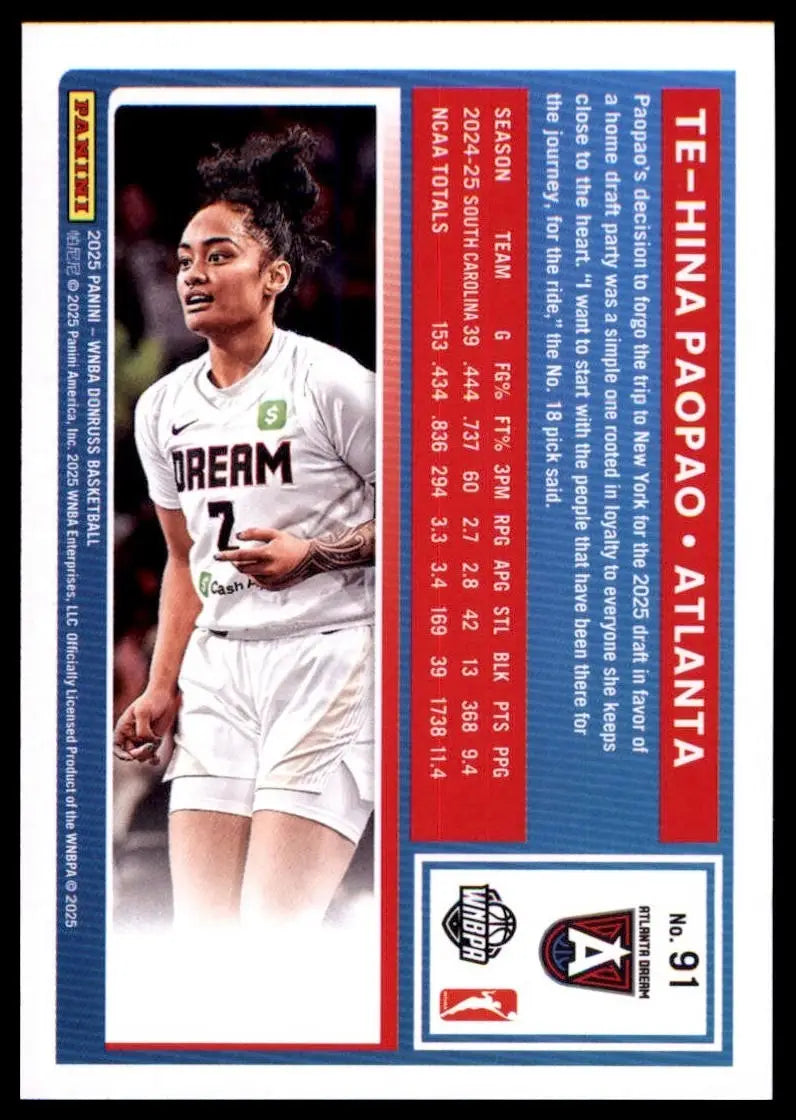 2025 Panini Donruss WNBA - Rated Rookie Te-Hina Paopao #91 (RC) - Basketball Card Single