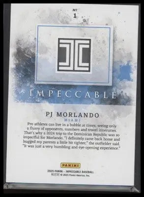2025 Panini Impeccable PJ Morlando #1 Silver SN #/60 Miami Marlins