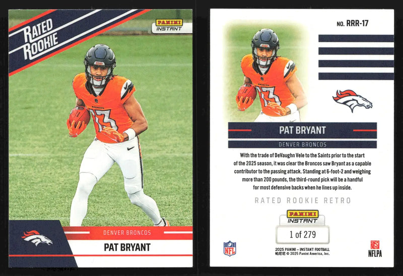 2025 Panini Instant Football PAT BRYANT #RRR-17 Rated Rookie Retro #/279 Broncos - Football Card Single