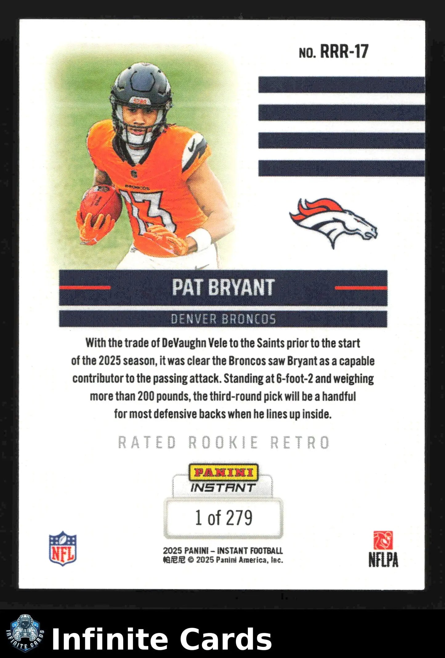 2025 Panini Instant Football PAT BRYANT #RRR-17 Rated Rookie Retro #/279 Broncos - Football Card Single