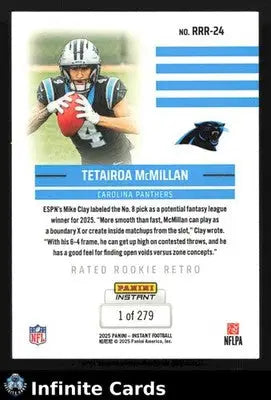 2025 Panini Instant Football TETAIROA MCMILLAN #RRR-24 Rated Rookie Retro #/279 - Football Card Single