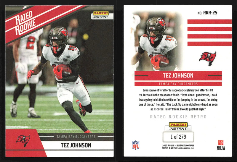 2025 Panini Instant Football TEZ JOHNSON #RRR-25 Rated Rookie Retro #/279 - Football Card Single