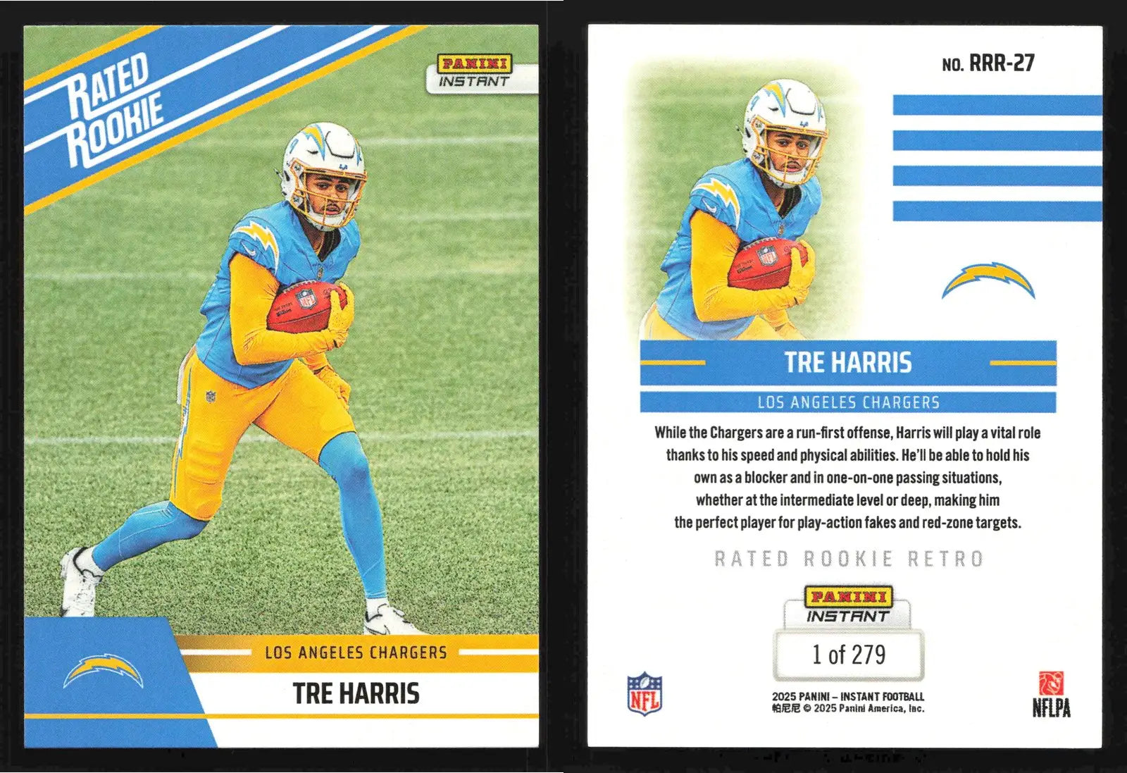 2025 Panini Instant Football TRE HARRIS #RRR-27 Rated Rookie Retro #/279 Charger - Football Card Single