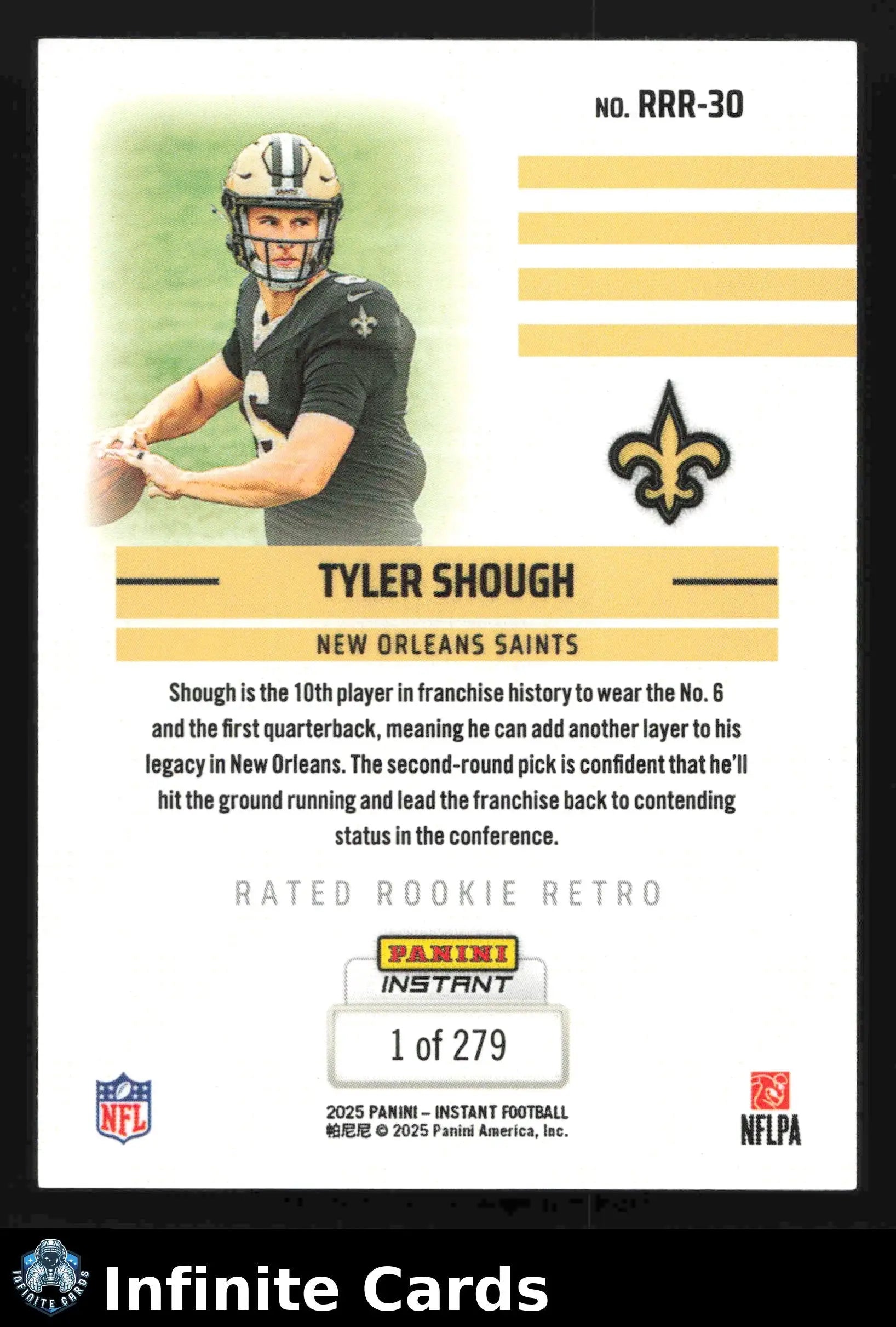 2025 Panini Instant Football TYLER SHOUGH #RRR-30 Rated Rookie Retro #/279 Saint - Football Card Single