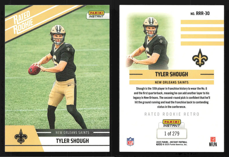 2025 Panini Instant Football TYLER SHOUGH #RRR-30 Rated Rookie Retro #/279 Saint - Football Card Single