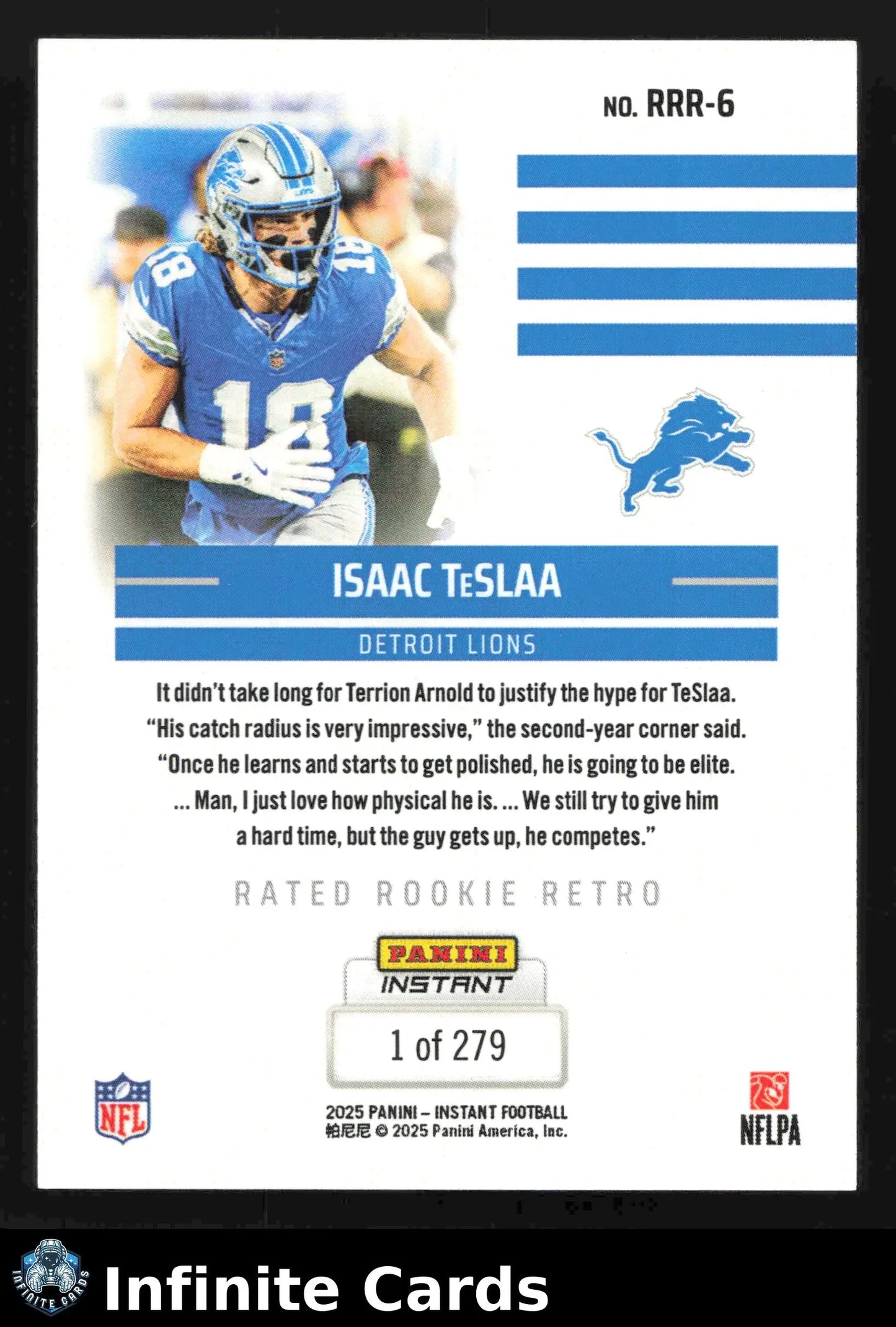 2025 Panini Instant ISAAC TESLAA #RRR-6 Rated Rookie Retro #/279 Lions RC - Football Card Single
