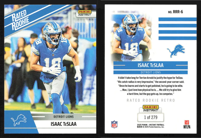 2025 Panini Instant ISAAC TESLAA #RRR-6 Rated Rookie Retro #/279 Lions RC - Football Card Single