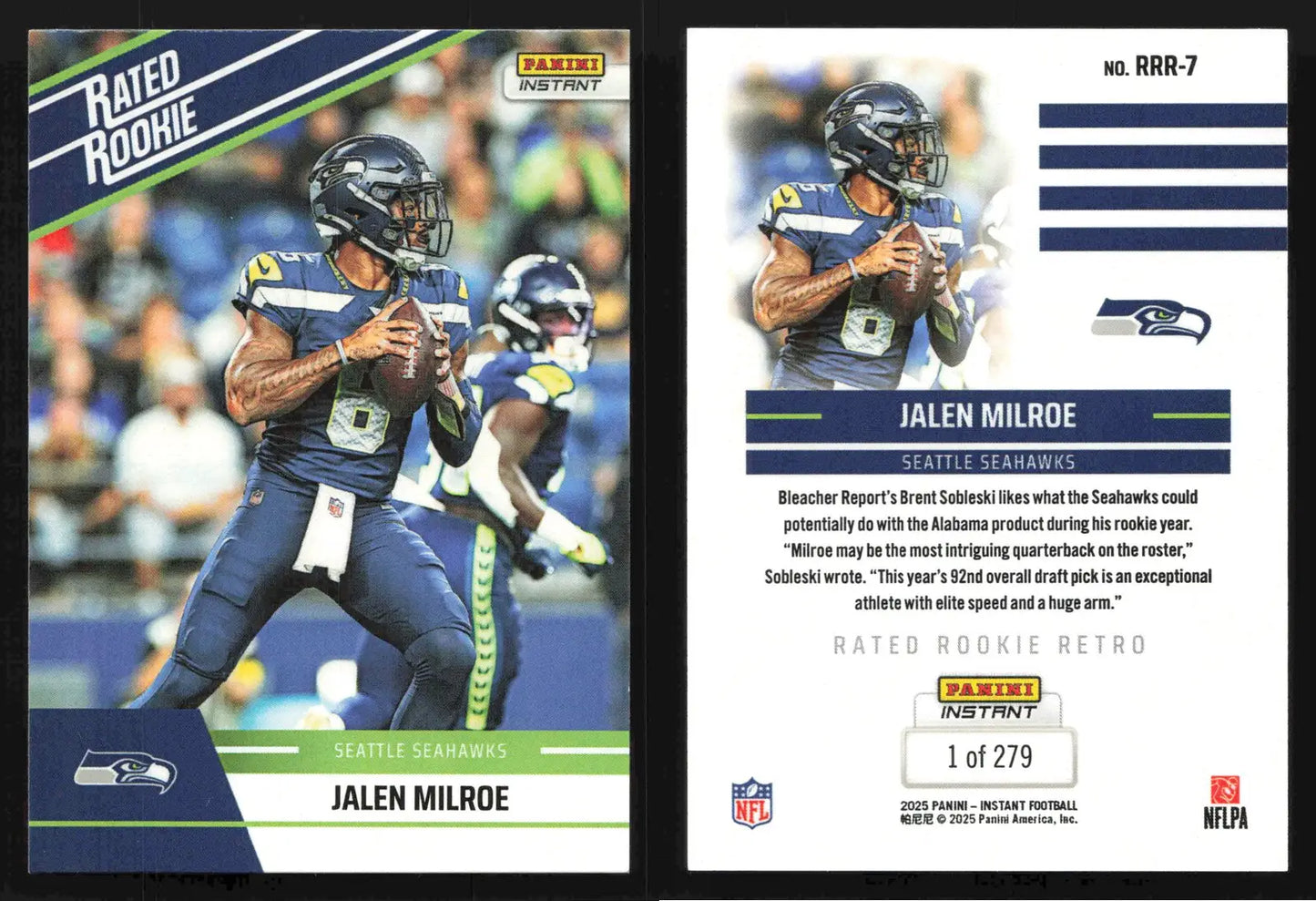 2025 Panini Instant JALEN MILROE #RRR-7 Rated Rookie Retro Seattle Seahawks RC - Football Card Single