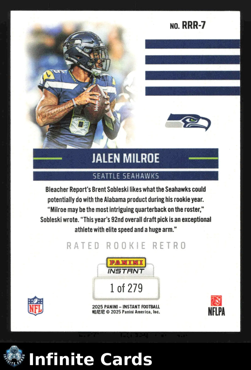 2025 Panini Instant JALEN MILROE #RRR-7 Rated Rookie Retro Seattle Seahawks RC - Football Card Single