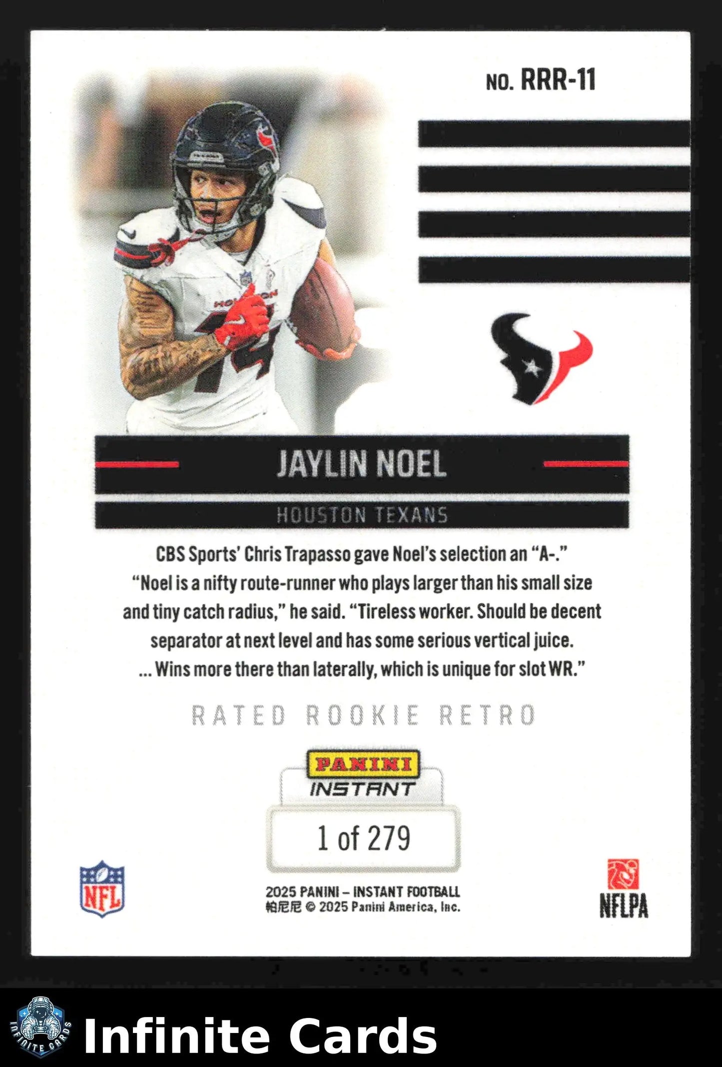 2025 Panini Instant JAYLIN NOEL #RRR-11 Rated Rookie Retro #/279 Texans RC - Football Card Single