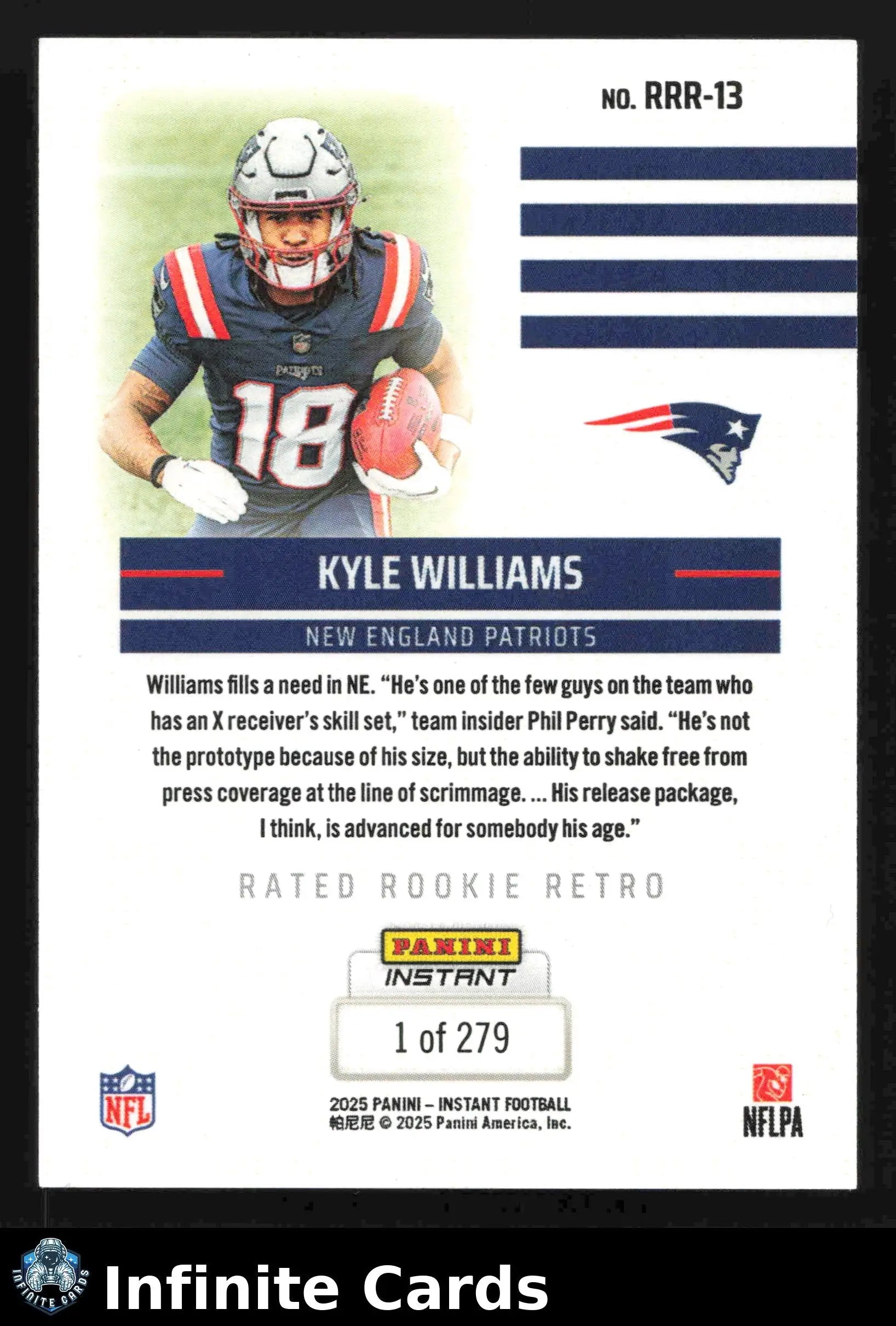 2025 Panini Instant KYLE WILLIAMS #RRR-13 Rated Rookie Retro #/279 Patriots RC - Football Card Single