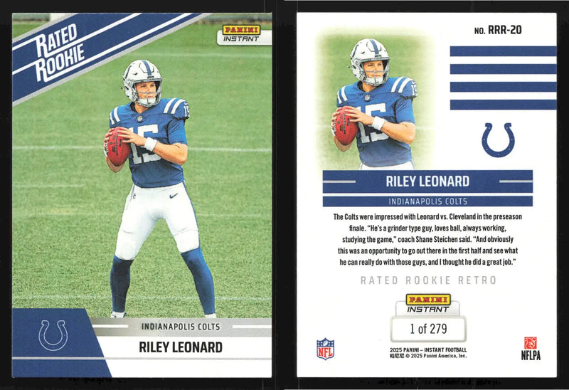 2025 Panini Instant RILEY LEONARD #RRR-20 #/279 Indianapolis Colts RC - Football Card Single