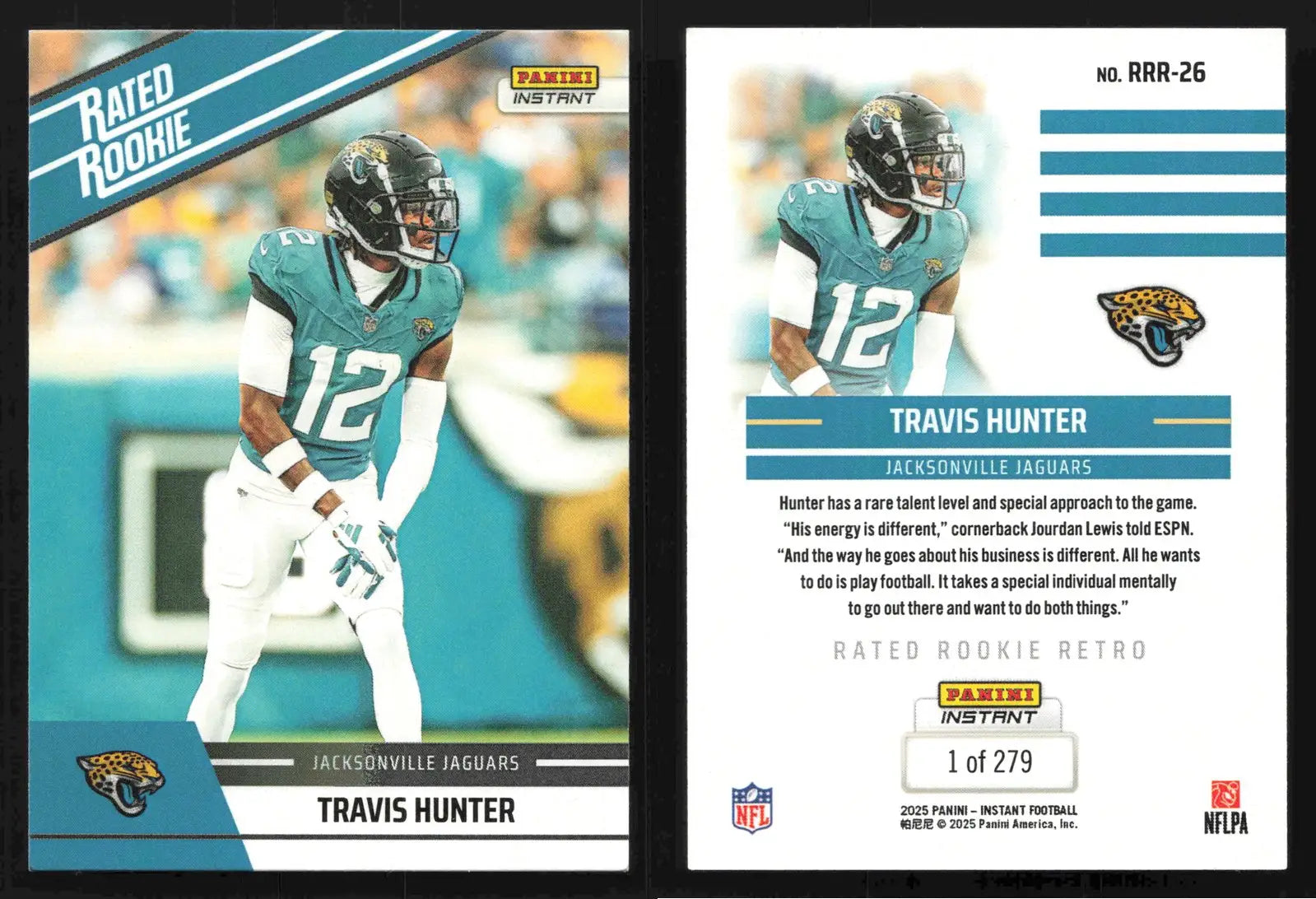 2025 Panini Instant TRAVIS HUNTER #RRR-26 Rated Rookie Retro Jaguars RC