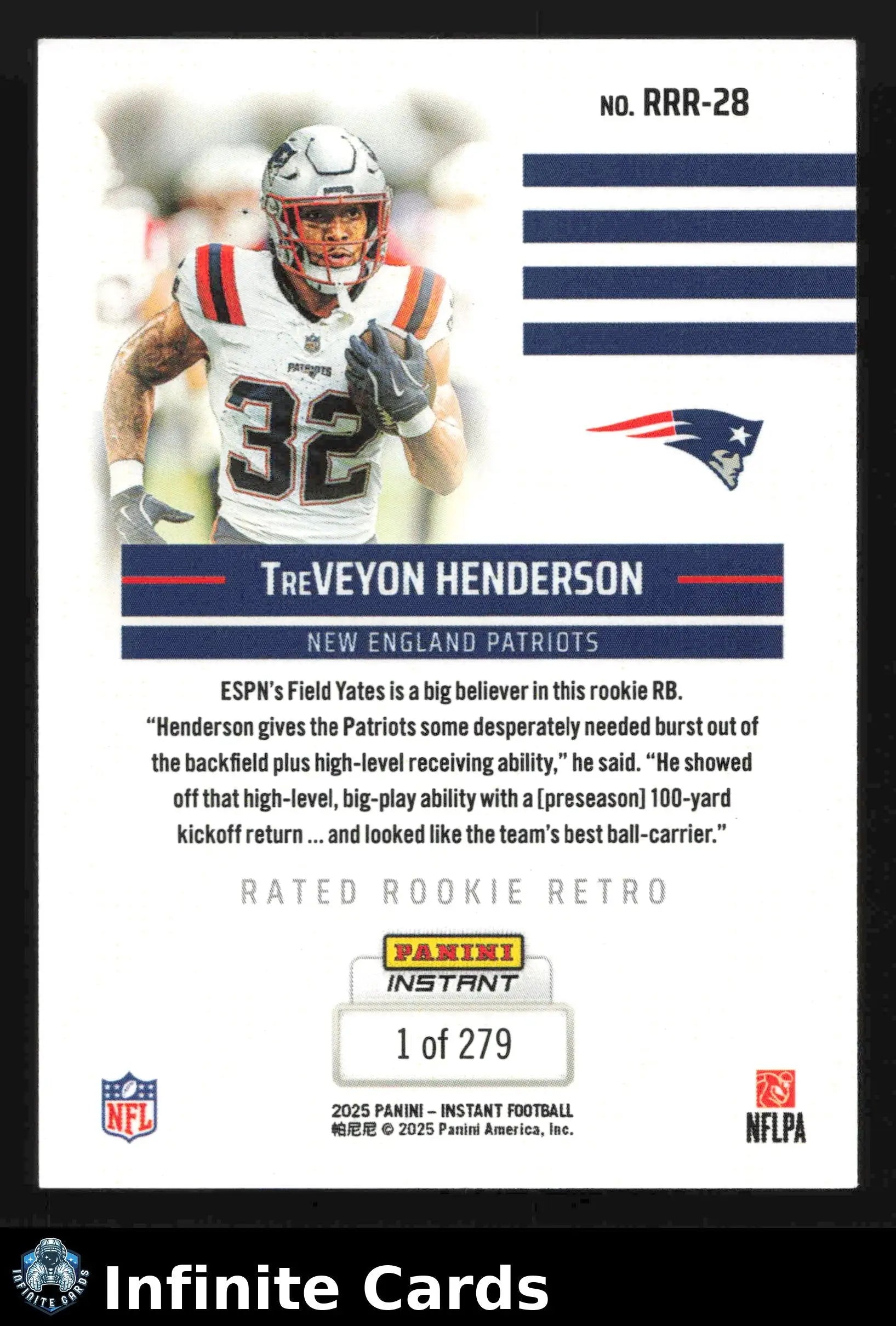 2025 Panini Instant TREVEYON HENDERSON #RRR-28 Rated Rookie Retro #/279 Patriots - Football Card Single
