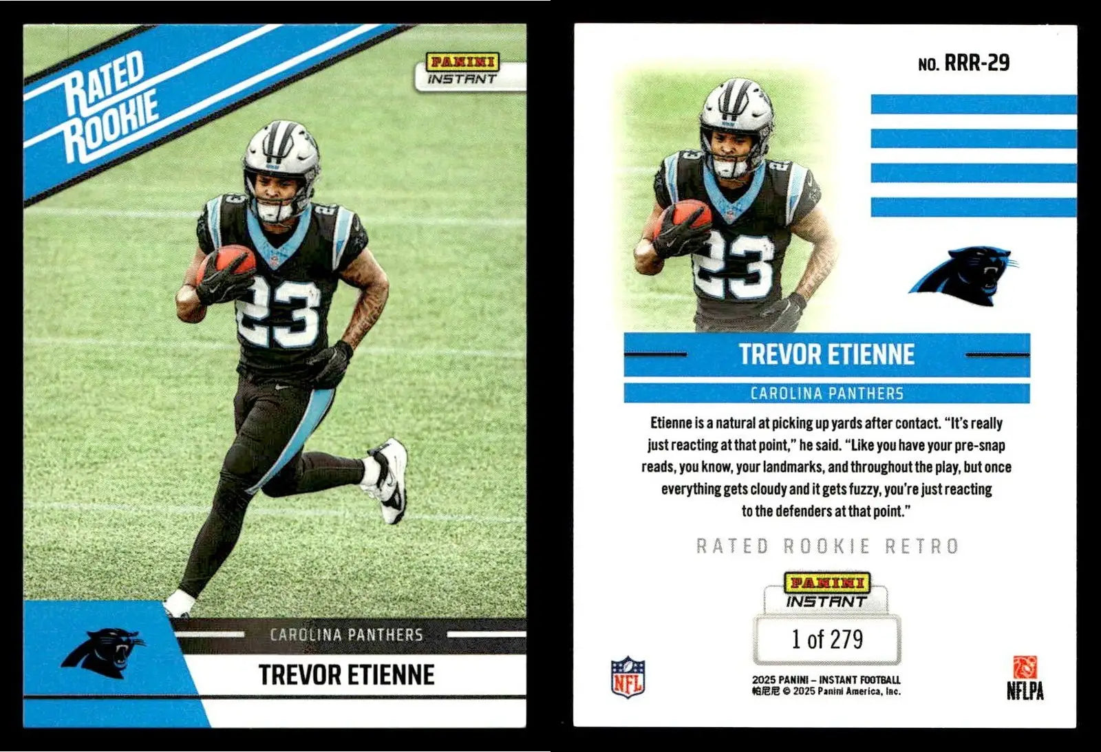 2025 Panini Instant TREVOR ETIENNE #RRR-29 Rated Rookie Retro #/279 Panthers RC - Football Card Single