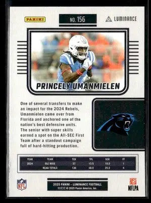 2025 Panini Luminance #156 Princely Umanmielen RC Carolina Panthers - Football Card Single