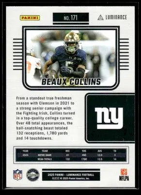2025 Panini Luminance #171 Beaux Collins Gold #/299 - Football Card Single
