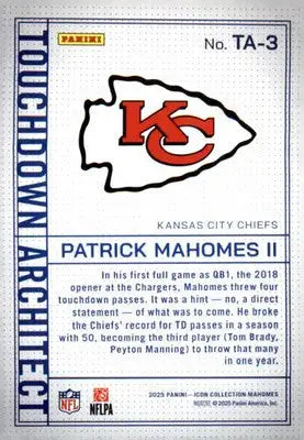 2025 Panini Mahomes Icon Collection Touchdown Architect #TA1 Patrick Mahomes II - Football Card Single