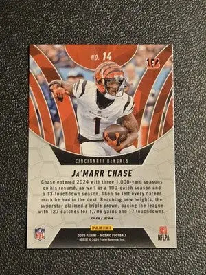 2025 Panini Mosaic #14 Ja’Marr Chase Elevate Mosaic Pink Fluorescent - Football Card Single