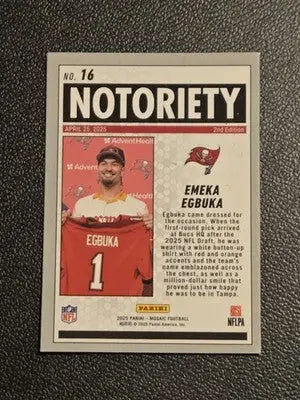 2025 Panini Mosaic #16 Emeka Egbuka Notoriety - Football Card Single