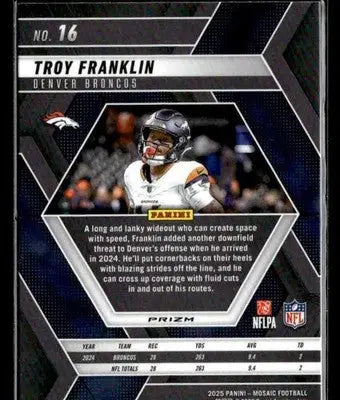 2025 Panini Mosaic #16 Troy Franklin Mosaic Red Prizm Denver Broncos - Football Card Single