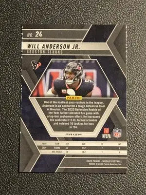 2025 Panini Mosaic #24 Will Anderson Jr. Mosaic Green - Football Card Single