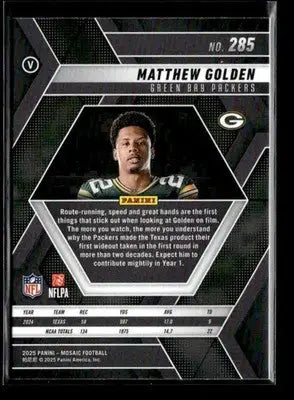 2025 Panini Mosaic #285 Matthew Golden - Football Card Single