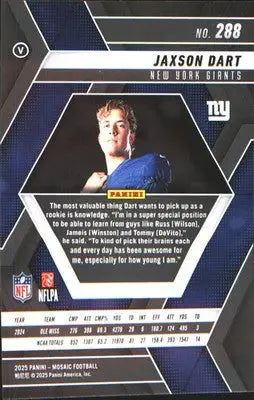 2025 Panini Mosaic #288 Jaxson Dart Rookie RC - Football Card Single