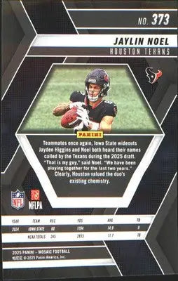 2025 Panini Mosaic #373 Jaylin Noel Rookie RC - Football Card Single