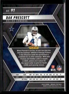 2025 Panini Mosaic #91 Dak Prescott - Football Card Single