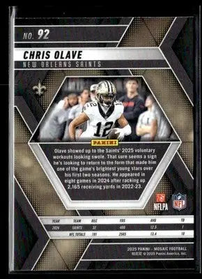 2025 Panini Mosaic Chris Olave #92 New Orleans Saints - Football Card Single