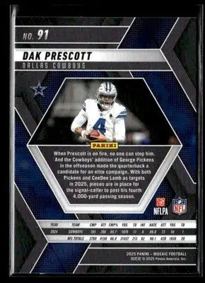 2025 Panini Mosaic Dak Prescott #91 Dallas Cowboys
