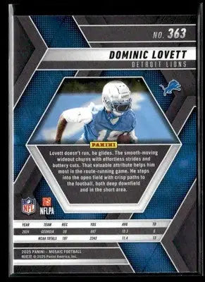 2025 Panini Mosaic Dominic Lovett #363 RC Detroit Lions - Football Card Single