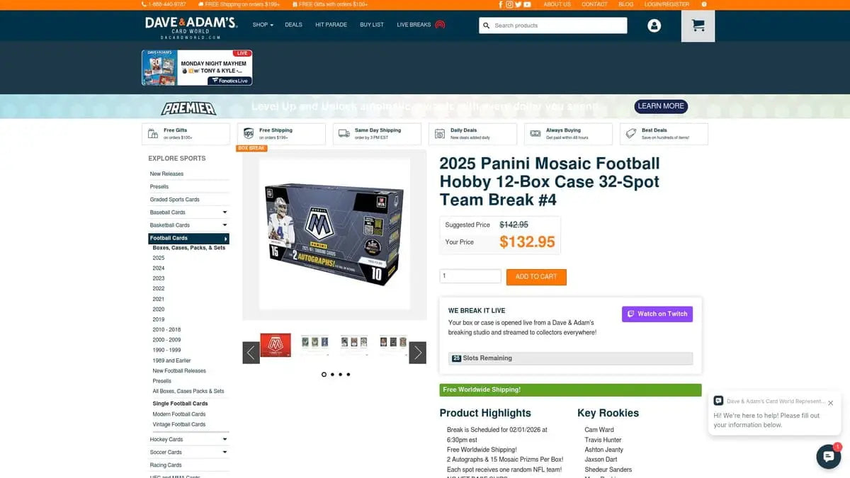 2025 Panini Mosaic Football Box Case Team Break #4 in sleek black silver design