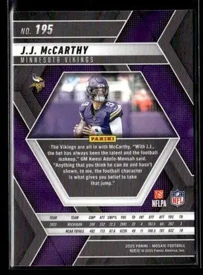 2025 Panini Mosaic J.J. McCarthy #195 Minnesota Vikings - Football Card Single