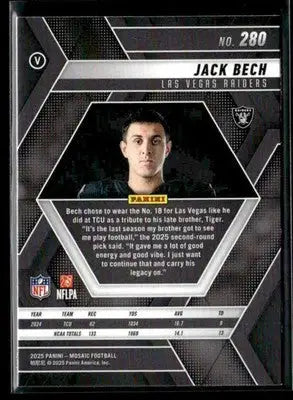 2025 Panini Mosaic Jack Bech #280 RC Las Vegas Raiders - Football Card Single
