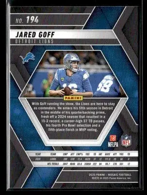 2025 Panini Mosaic Jared Goff #194 Detroit Lions - Football Card Single