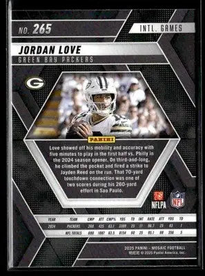 2025 Panini Mosaic Jordan Love #265 Green Bay Packers - Football Card Single