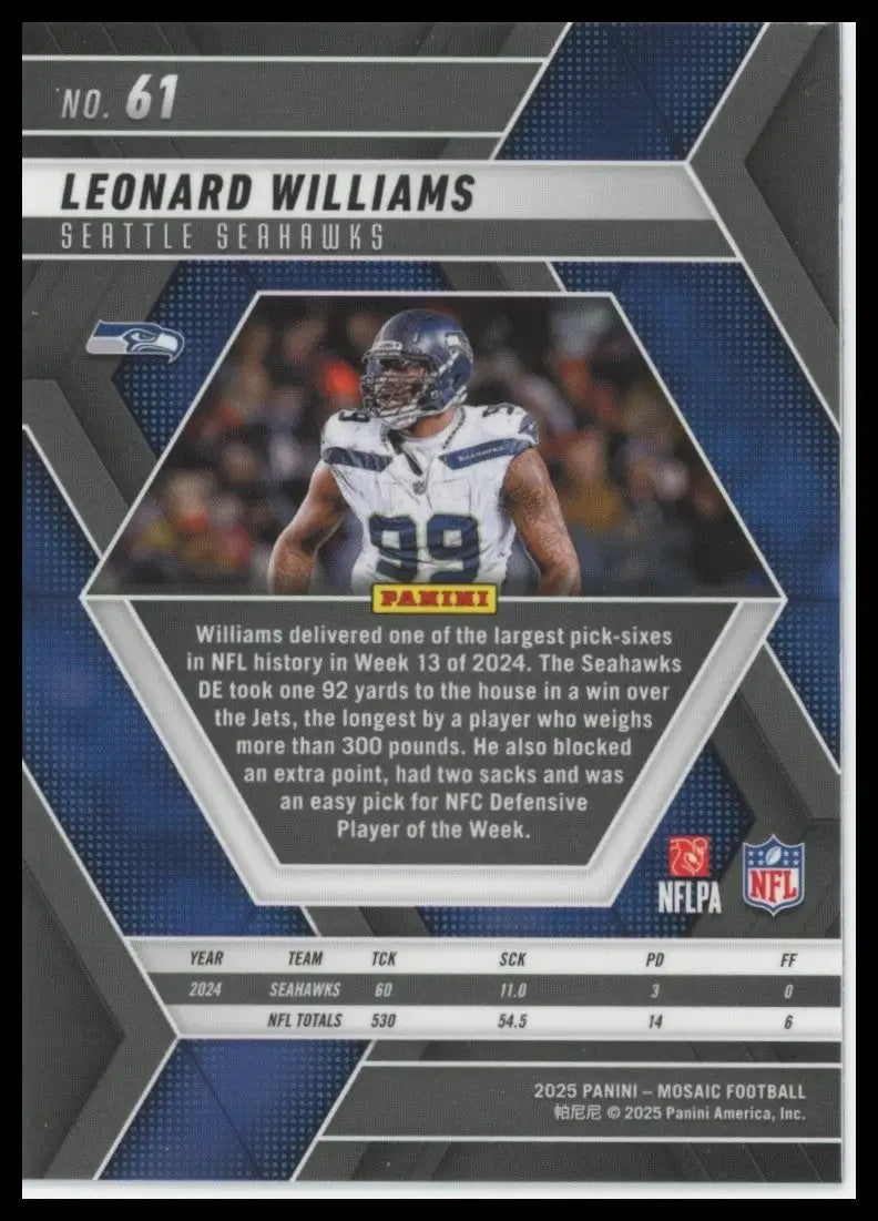 2025 Panini Mosaic - Leonard Williams #61 - Football Card Single