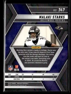 2025 Panini Mosaic Malaki Starks #347 RC Baltimore Ravens - Football Card Single