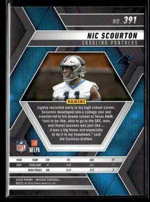 2025 Panini Mosaic Nic Scourton #391 RC Carolina Panthers - Football Card Single