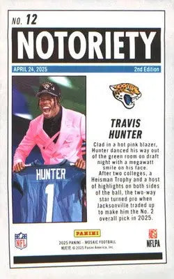 2025 Panini Mosaic Notoriety Mosaic Prizm #12 Travis Hunter - Football Card Single