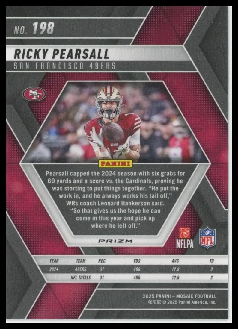 2025 Panini Mosaic - Ricky Pearsall #198 Silver Prizm - Football Card Single