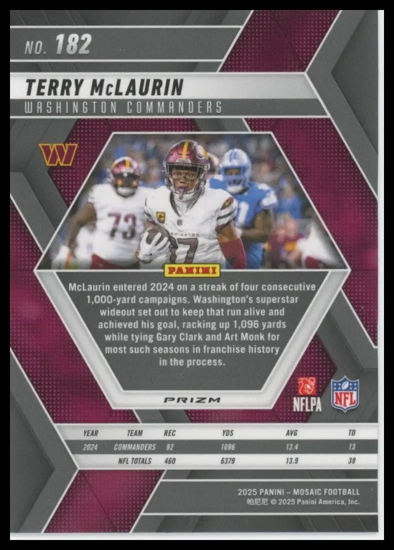 2025 Panini Mosaic - Terry McLaurin #182 Reactive Purple Mosaic Prizm - Football Card Single