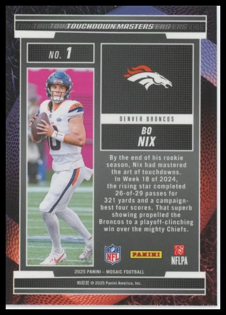 2025 Panini Mosaic - Touchdown Masters Bo Nix #1 Mosaic Prizm - Football Card Single
