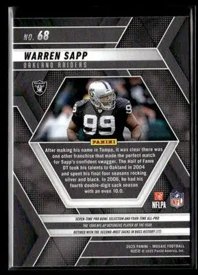 2025 Panini Mosaic Warren Sapp #68 Oakland Raiders - Football Card Single