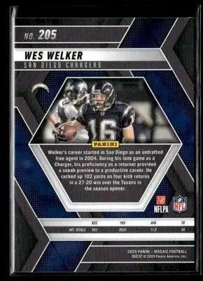 2025 Panini Mosaic Wes Welker #205 San Diego Chargers - Football Card Single