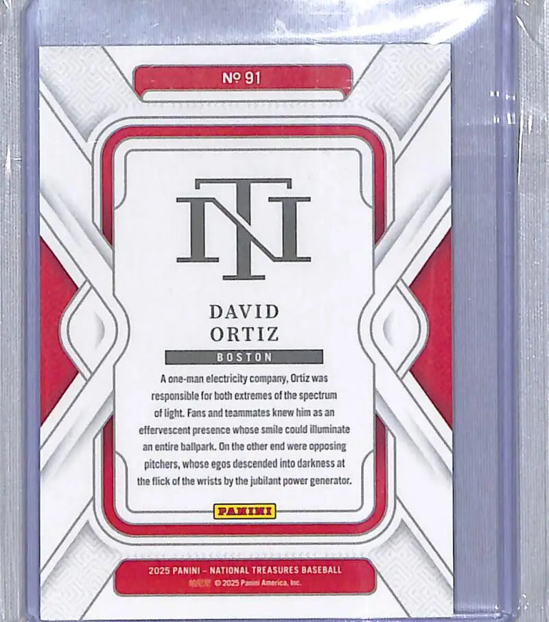 2025 Panini National Treasures Red #91 David Ortiz NM-MT 26/75 - Baseball Card Single