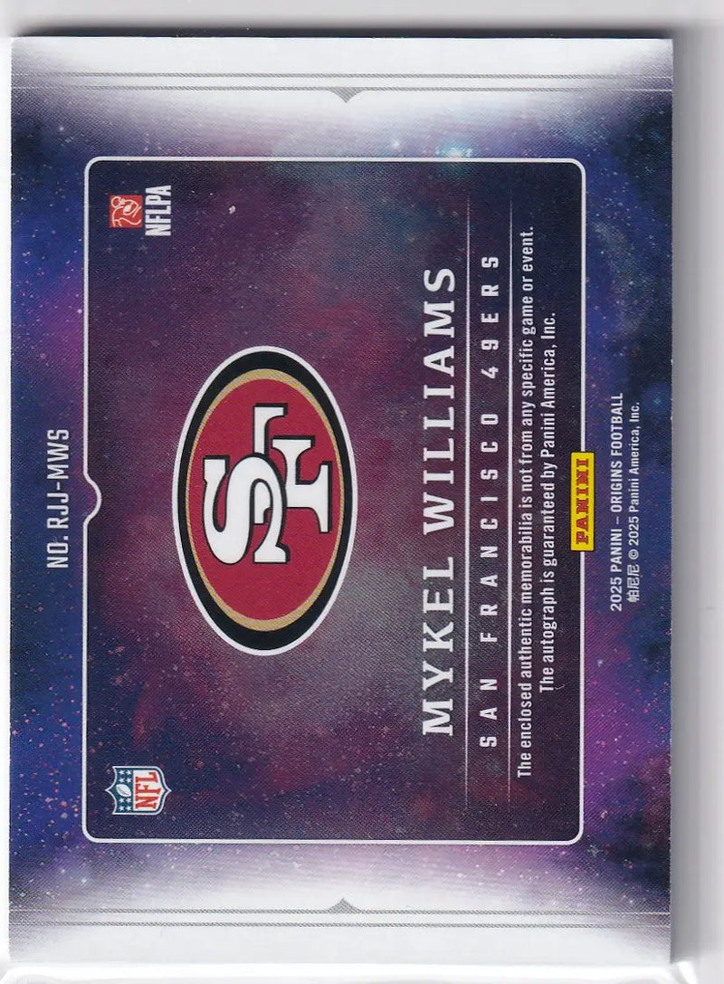 2025 Panini Origins RPA Patch Auto 17/25 #RJJ-MWS Mykel Williams - 49ers - Football Card Single