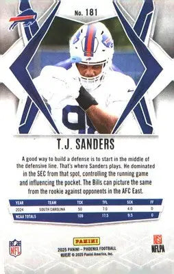 2025 Panini Phoenix #181 T.J. Sanders Rookie RC - Football Card Single
